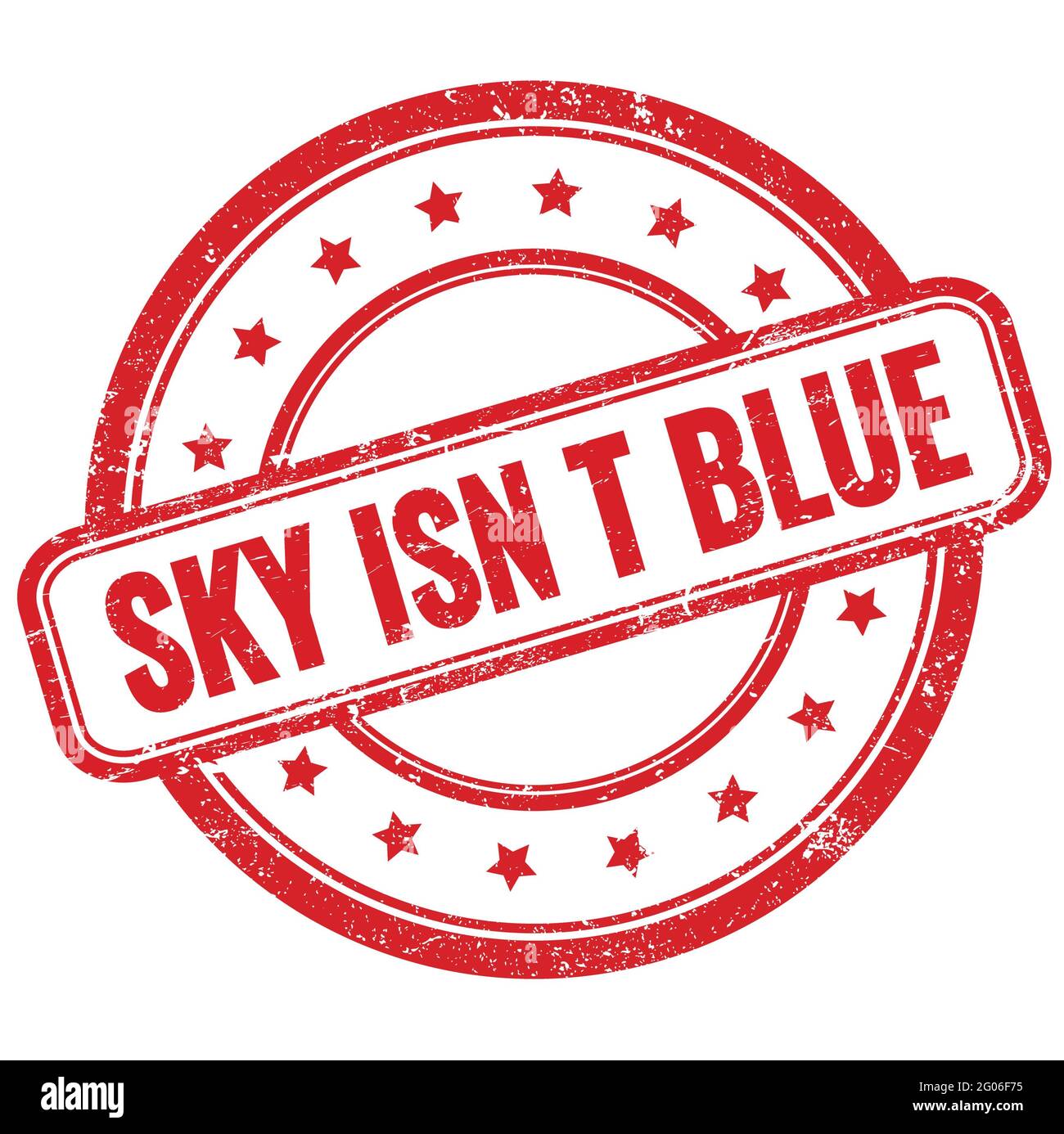 BLAUER Text VON SKY ISN T auf rotem, vintage-grauem, rundem Gummistempel. Stockfoto