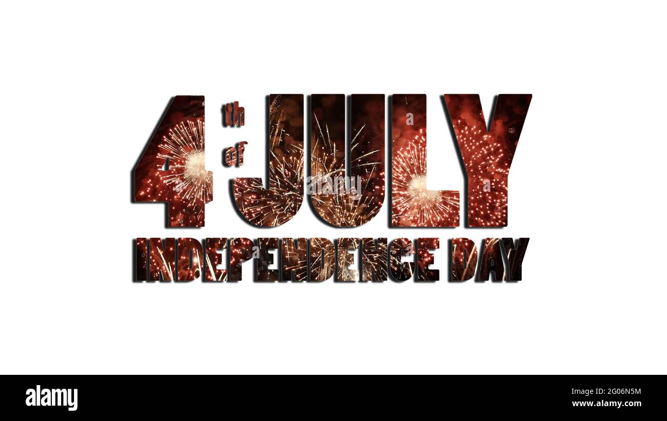 Text in Form eines festlichen Feuerwerks - 4. juli Unabhängigkeitstag - isoliert auf weißem Hintergrund. Stockfoto