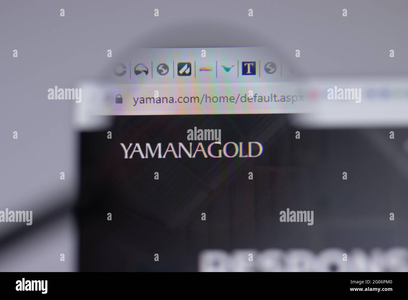 Los Angeles, Kalifornien, USA - 1. Juni 2021: Yamana Gold-Logo oder -Symbol auf Website-Seite, illustratives Editorial Stockfoto