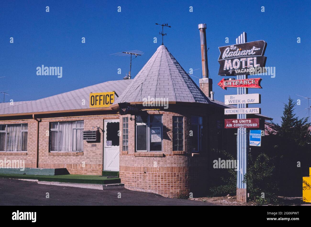 1980er Jahre USA - Radiant Motel Büro, Aurora, Colorado 1980 Stockfoto