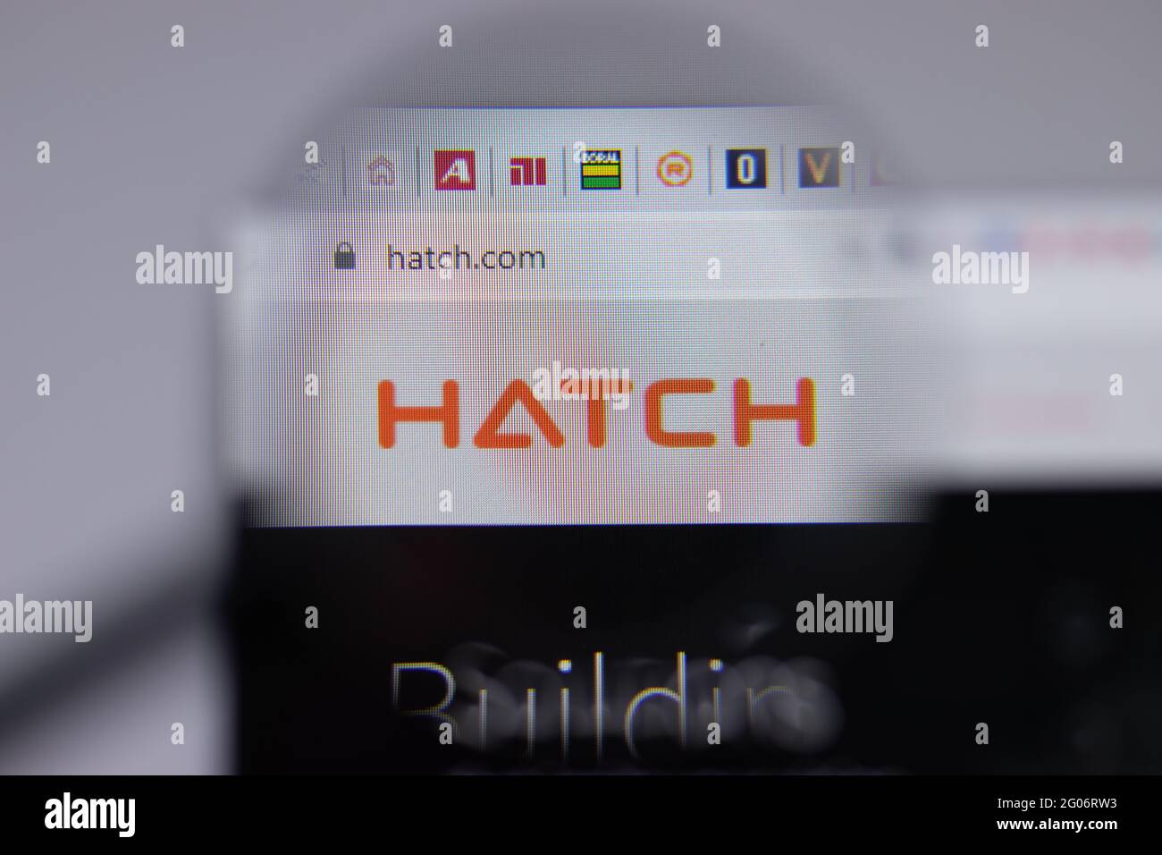 Los Angeles, Kalifornien, USA - 1. Juni 2021: Hatch-Logo oder -Symbol auf Website-Seite, illustratives Editorial Stockfoto