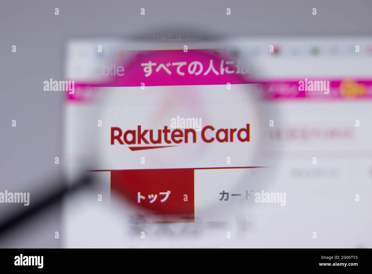 Los Angeles, Kalifornien, USA - 1. Juni 2021: Logo oder Symbol der Rakuten-Karte auf der Website, illustratives Editorial Stockfoto