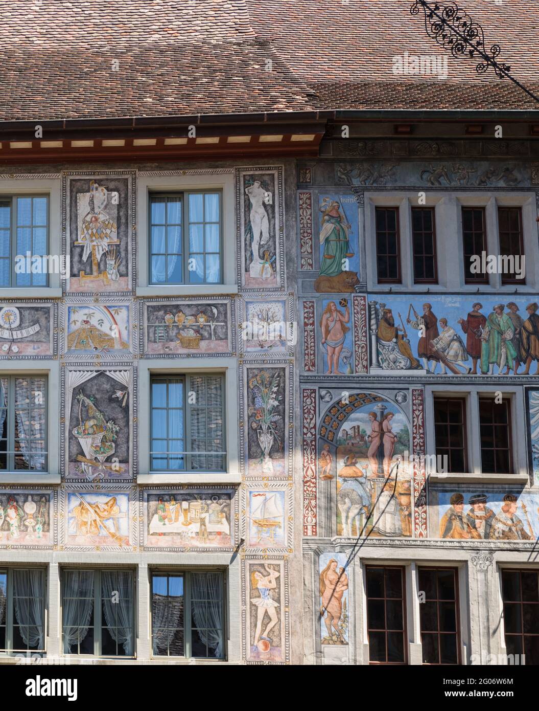 Alte handbemalte façades in Stein am Rhein, Schweiz Stockfoto