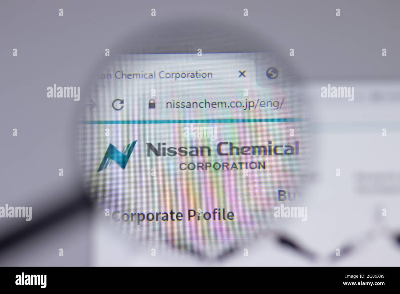 Los Angeles, Kalifornien, USA - 1. Juni 2021: Nissan Chemical Industries Logo oder Symbol auf Website-Seite, illustrative Editorial Stockfoto
