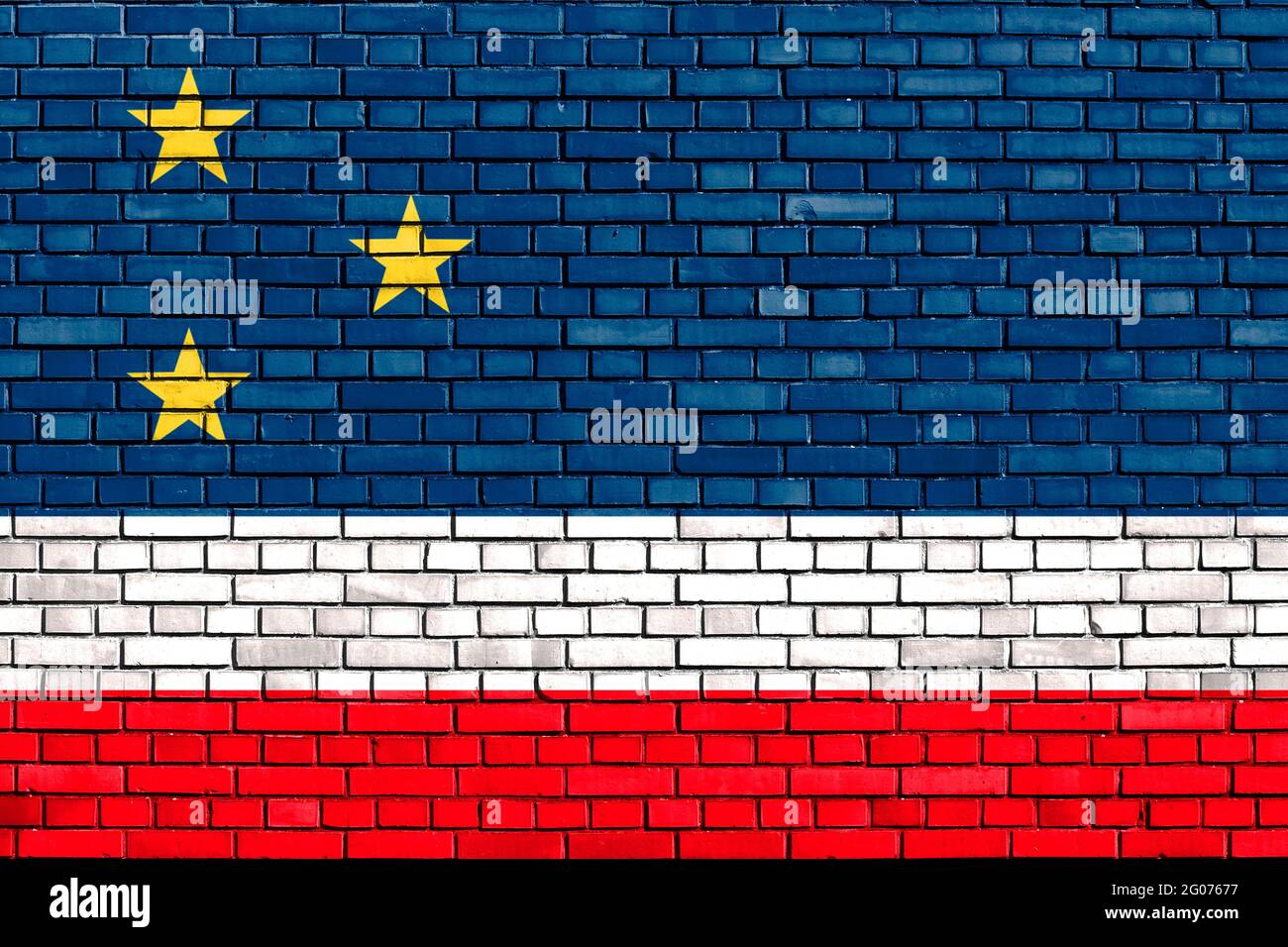 Flagge von Gagausia, Moldawien auf Ziegelmauer gemalt Stockfoto