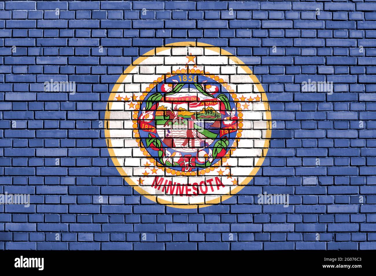 Flagge von Minnesota, USA auf Ziegelwand gemalt Stockfoto