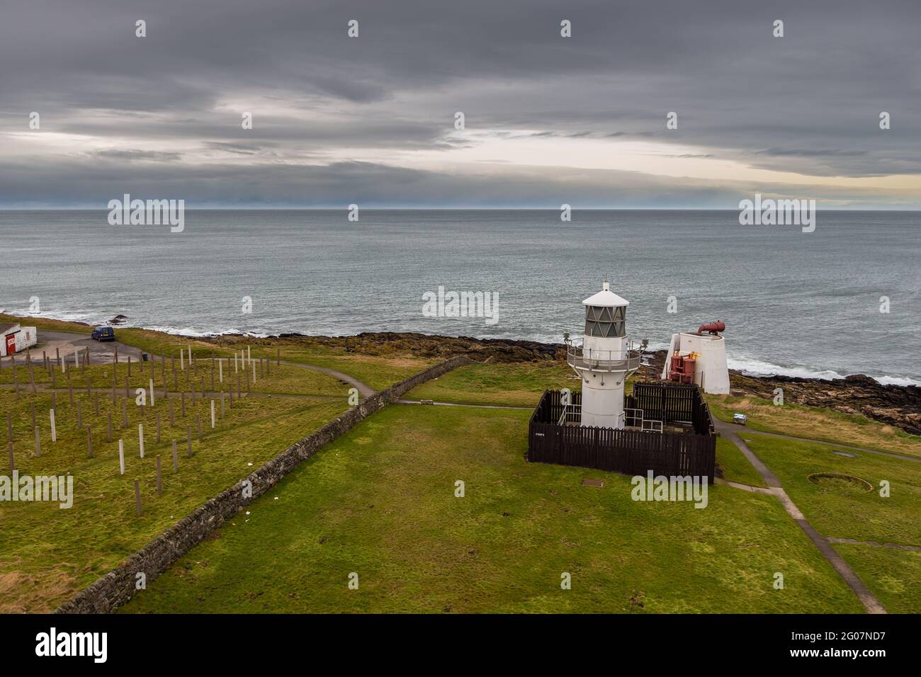 Fraserburgh, Schottland, Großbritannien - 05. Februar 2016: Die Leuchttürme von Kinnaird Head, einer der ursprünglichen schottischen Leuchtturm von Stephenson. Museum of Scottish Lighth Stockfoto