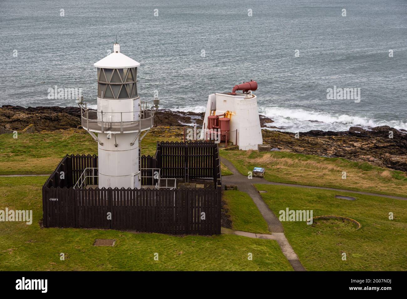 Fraserburgh, Schottland, Großbritannien - 05. Februar 2016: Die Leuchttürme von Kinnaird Head, einer der ursprünglichen schottischen Leuchtturm von Stephenson. Museum of Scottish Lighth Stockfoto