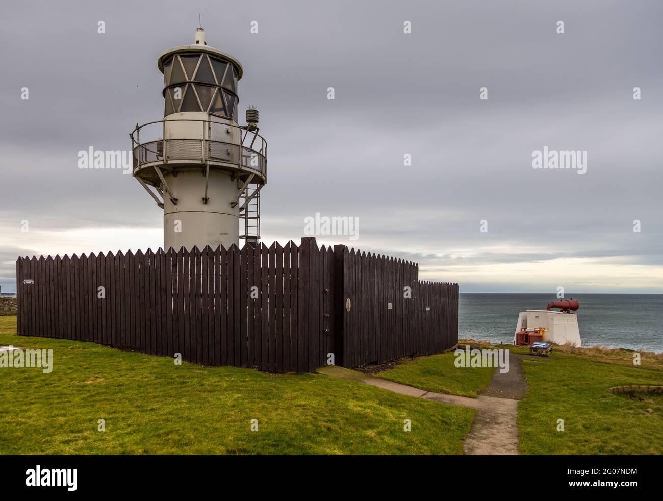 Fraserburgh, Schottland, Großbritannien - 05. Februar 2016: Die Leuchttürme von Kinnaird Head, einer der ursprünglichen schottischen Leuchtturm von Stephenson. Museum of Scottish Lighth Stockfoto