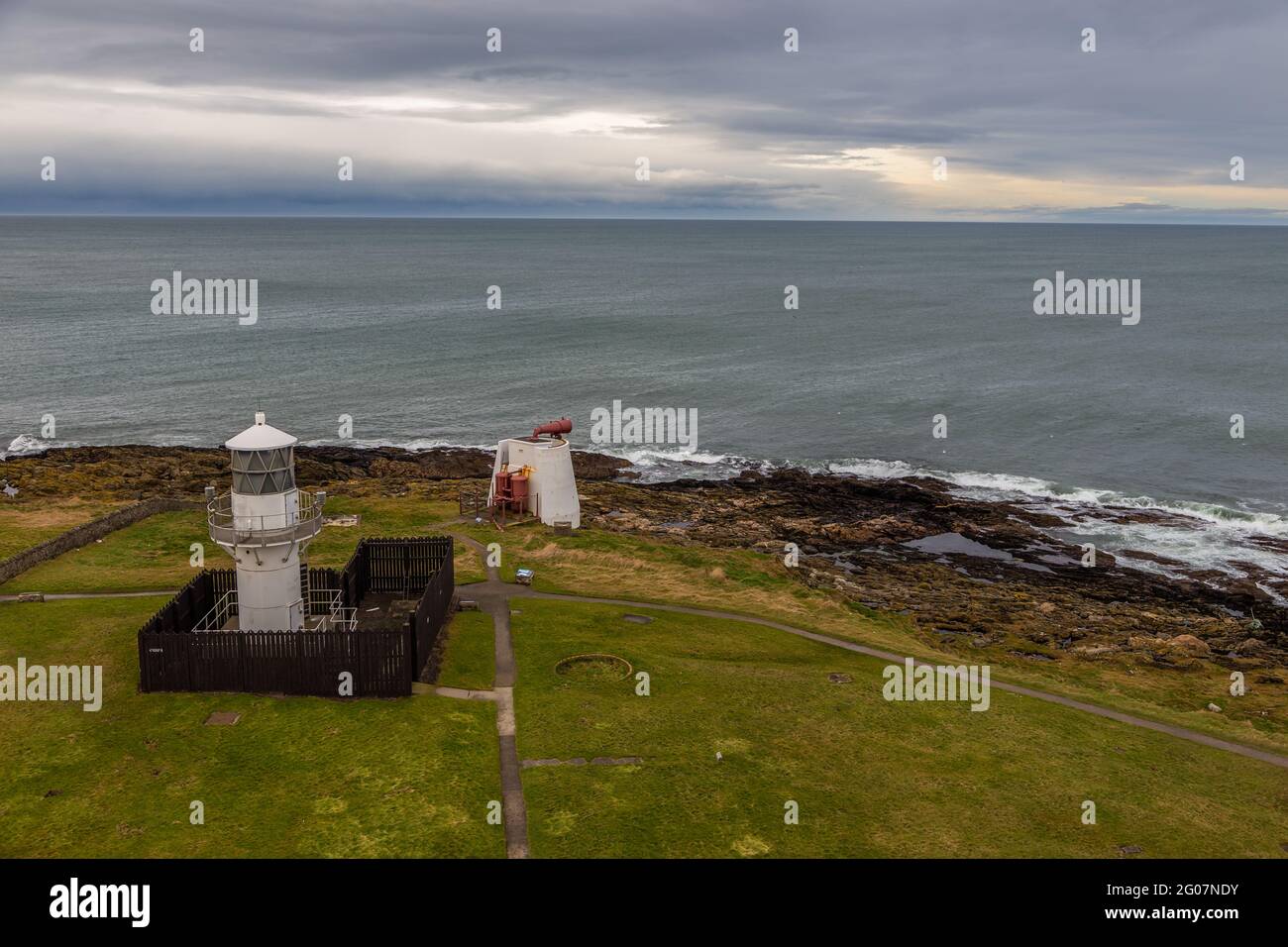 Fraserburgh, Schottland, Großbritannien - 05. Februar 2016: Die Leuchttürme von Kinnaird Head, einer der ursprünglichen schottischen Leuchtturm von Stephenson. Museum of Scottish Lighth Stockfoto