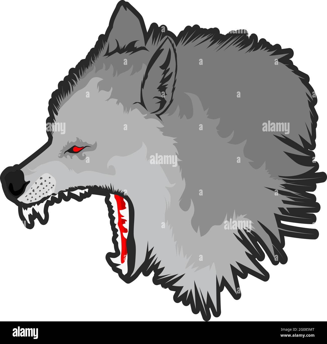 Kopf einer Wolf Vektor-Illustration isoliert auf weißem Hintergrund Stock Vektor