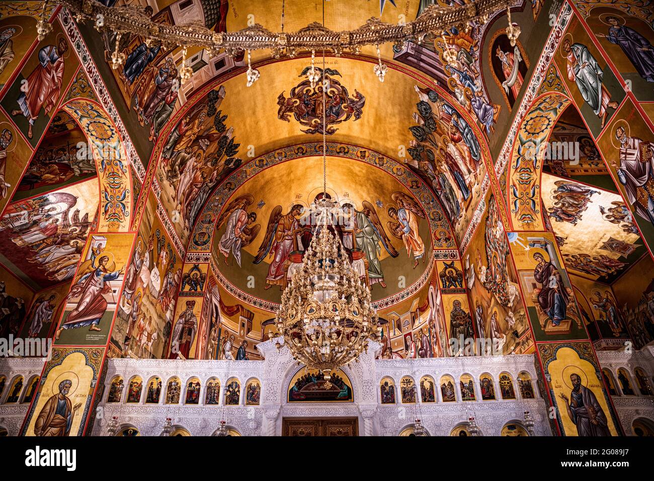 Unglaublich detailreiches Interieur des Klosters Agios Gerasimos in Griechenland Stockfoto