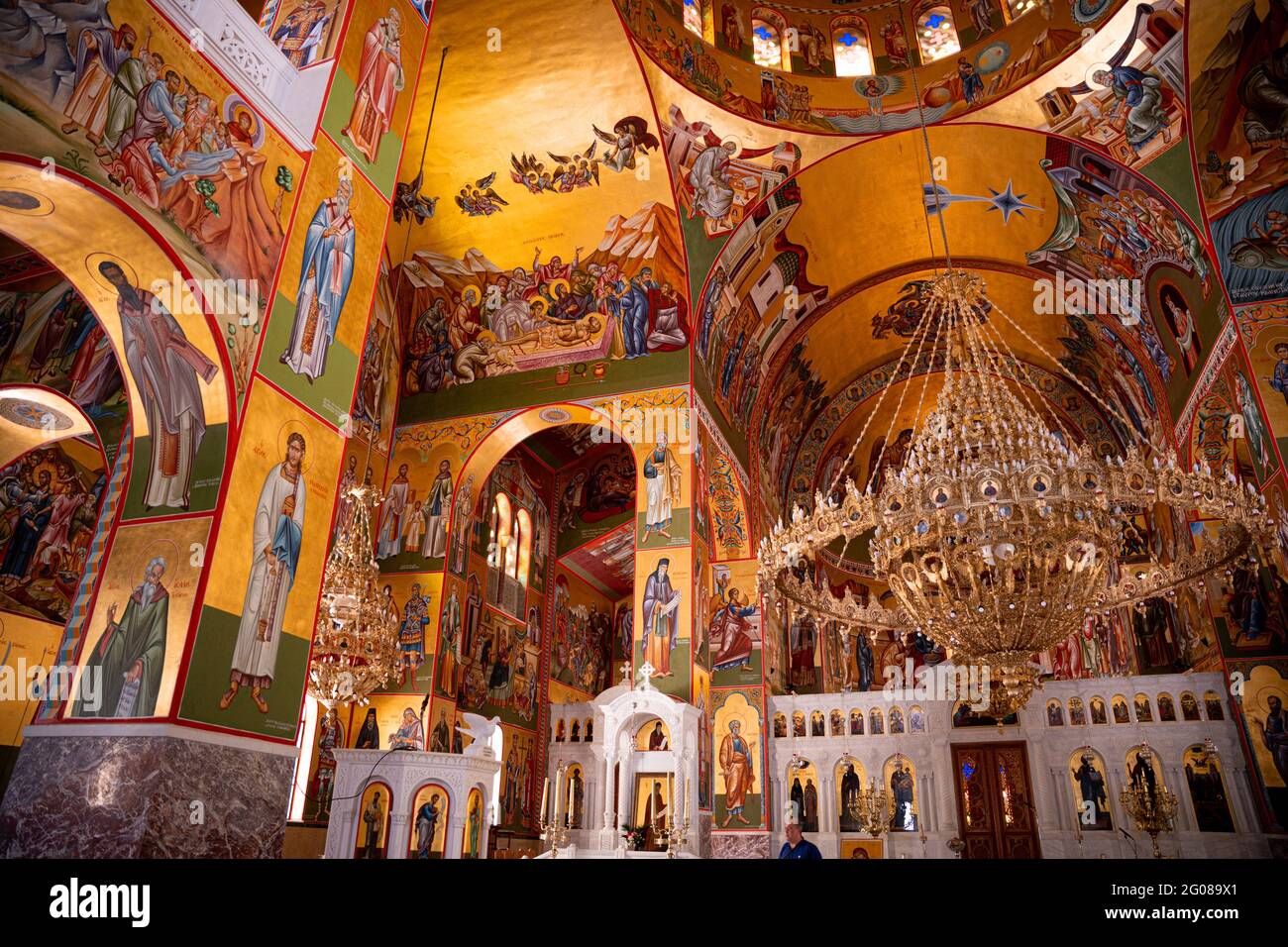 Malerisches Innere des Klosters Agios Gerasimos, Kefalonia Stockfoto