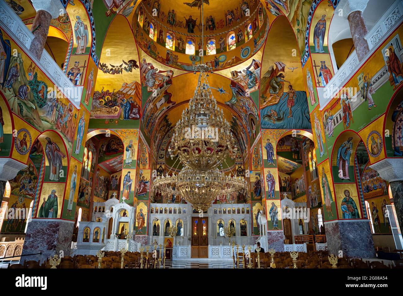 Malerisches Innere des Klosters Agios Gerasimos, Kefalonia, Griechenland Stockfoto