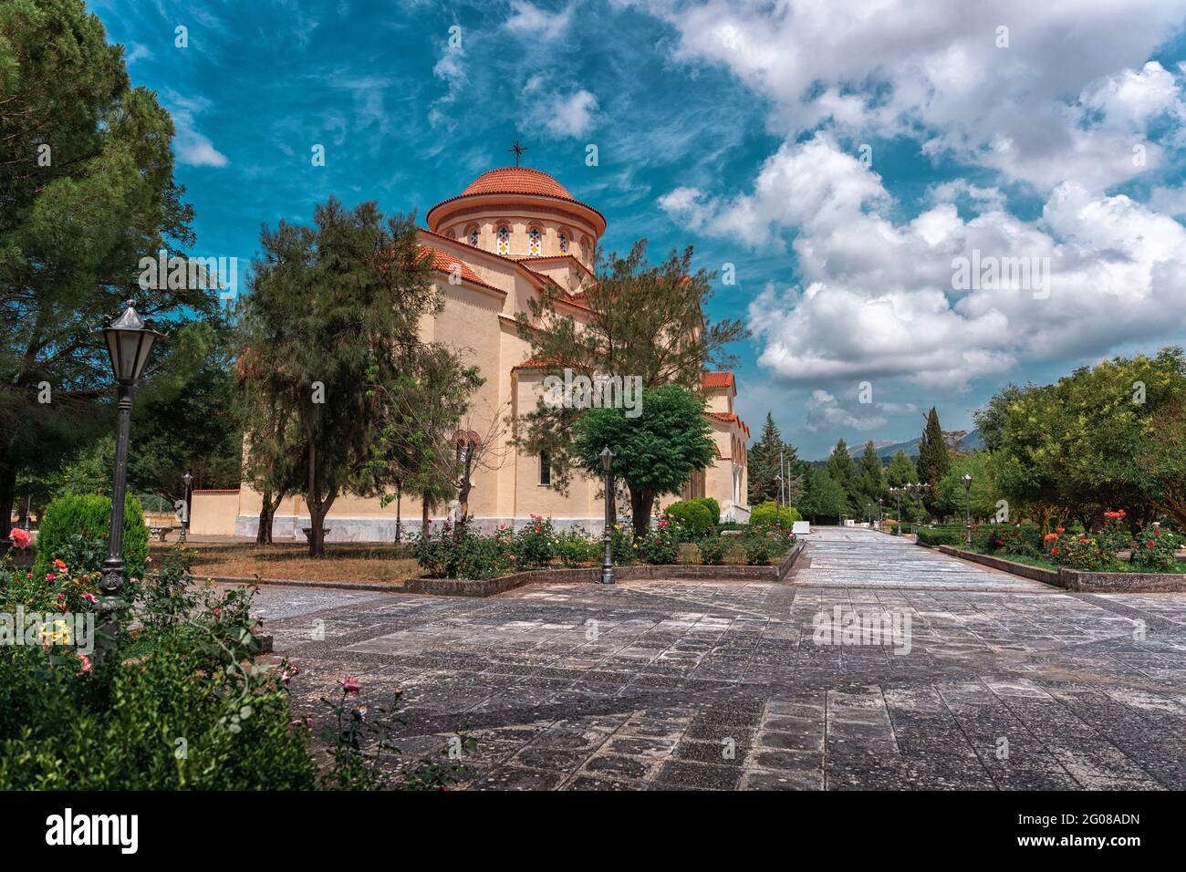 Gärten des alten Klosters Agios Gerasimos auf der Insel Kefalonia Stockfoto