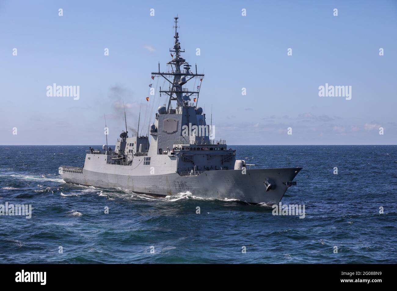 Das letzte Schiff der Alvaro de Bazan Class Fregatte 'Cristobal Colon' für die Armada Espanola (Spanische Marine) Stockfoto