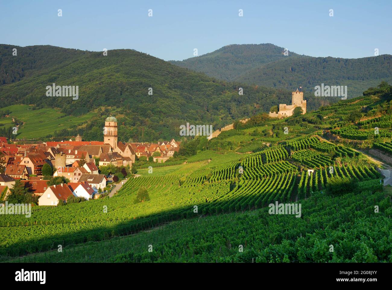 FRANKREICH. HAUT-RHIN (68). KAYSERSBERG DORF UND BURG Stockfoto