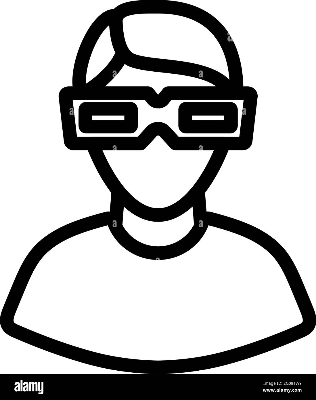 Mann mit 3d-Brille Symbol. Bearbeitbares, Fett Formatischtes Umrisse-Design. Vektorgrafik. Stock Vektor