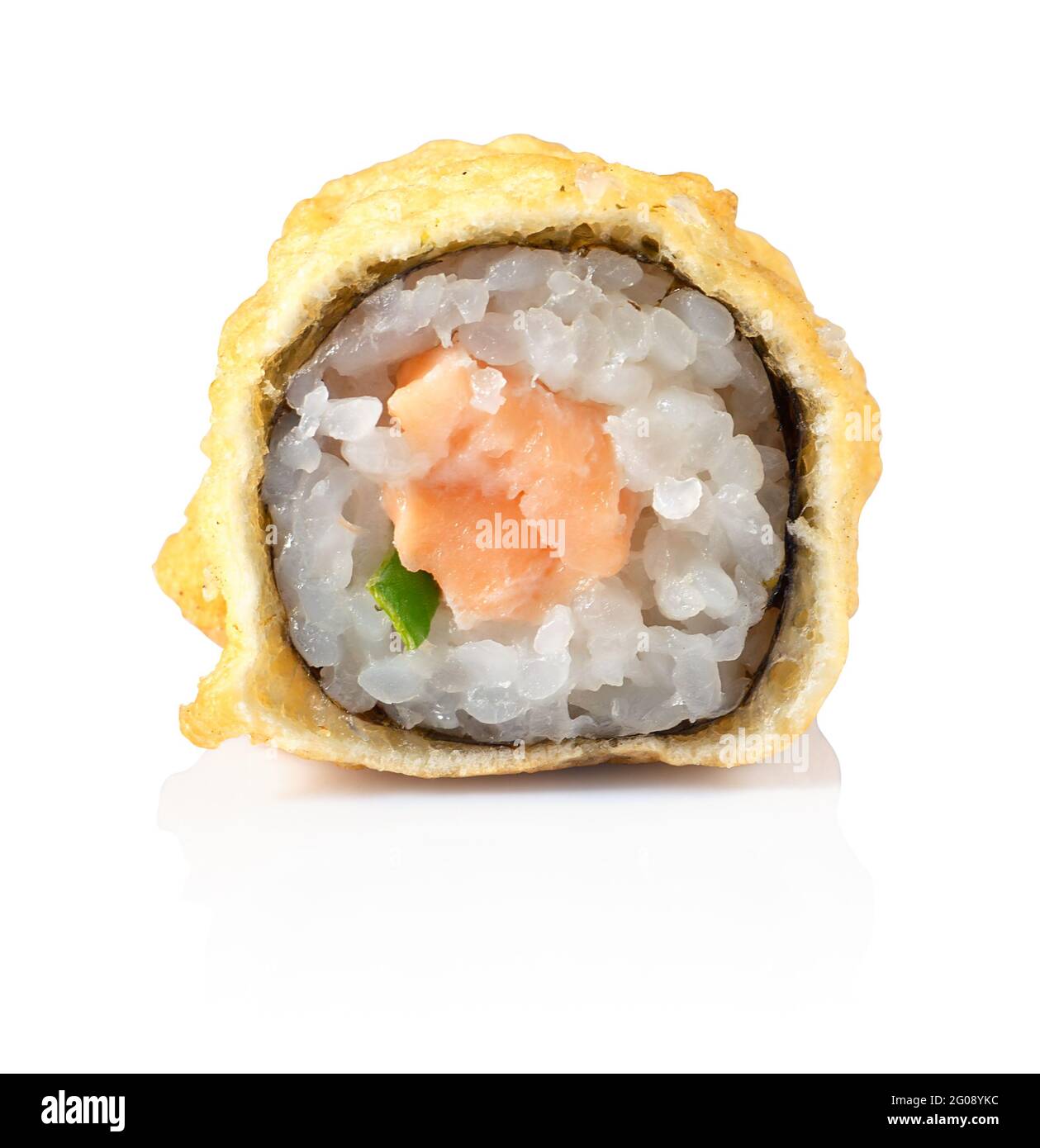 Heiße Rolle Tempura mit Lachs und Avocado im Teig Stockfoto