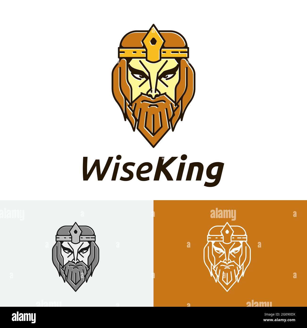 „Wise Old Elders“-Logo Mit Goldenem Bart Und König Stock Vektor