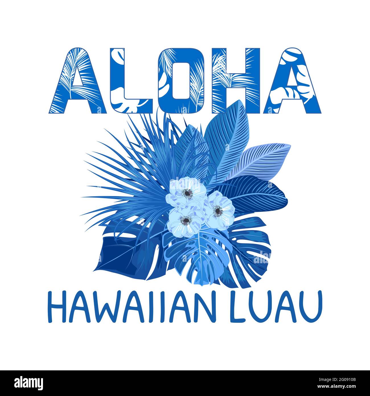 Aloha Hawaii. Beste kreative blaue Vektor-Design isoliert auf weißem Hintergrund für Poster, Flyer, Präsentation. Stock Vektor