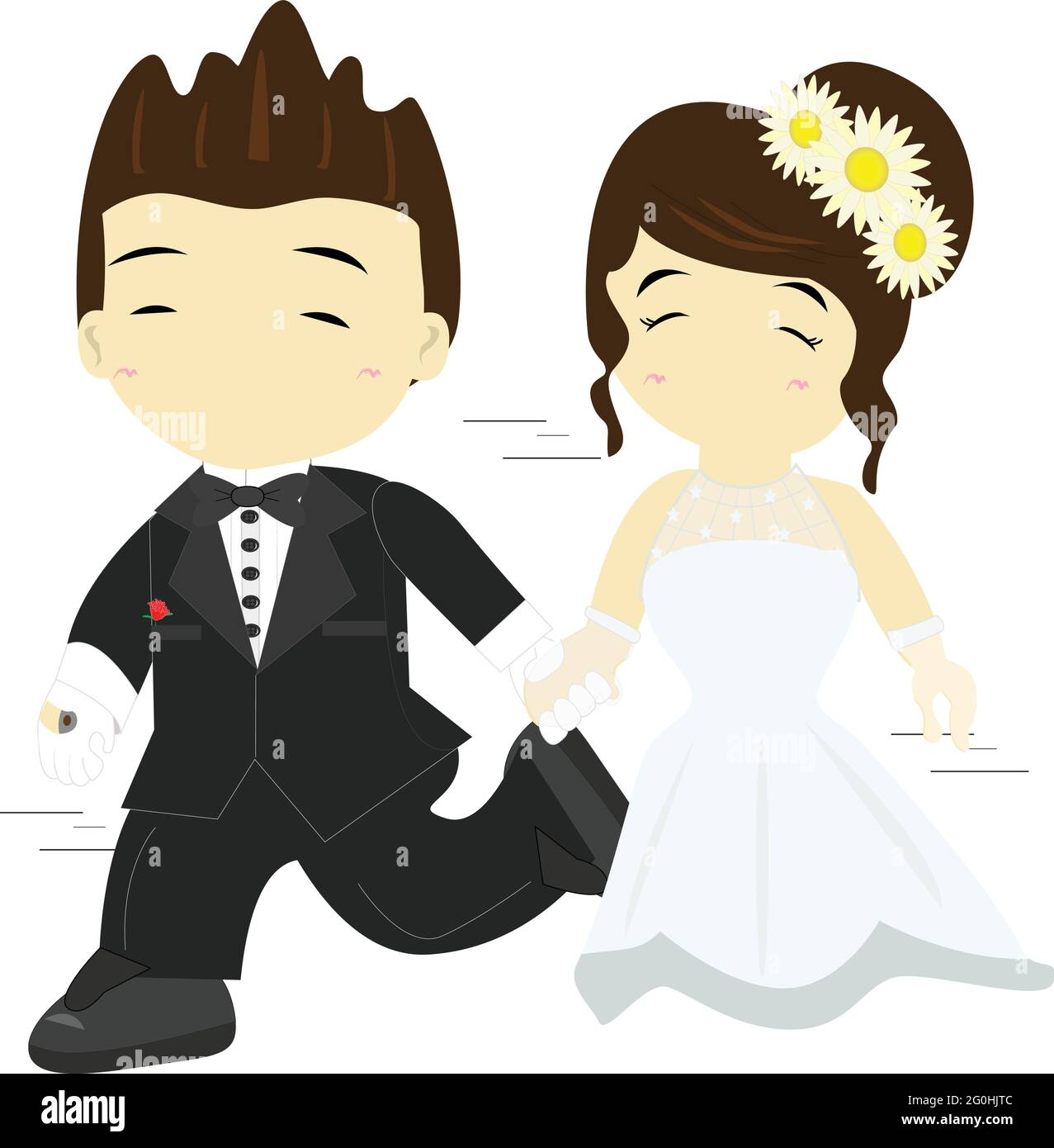 Der Bräutigam hält die Hände der Braut fest, um gemeinsam zu gehen Stock Vektor