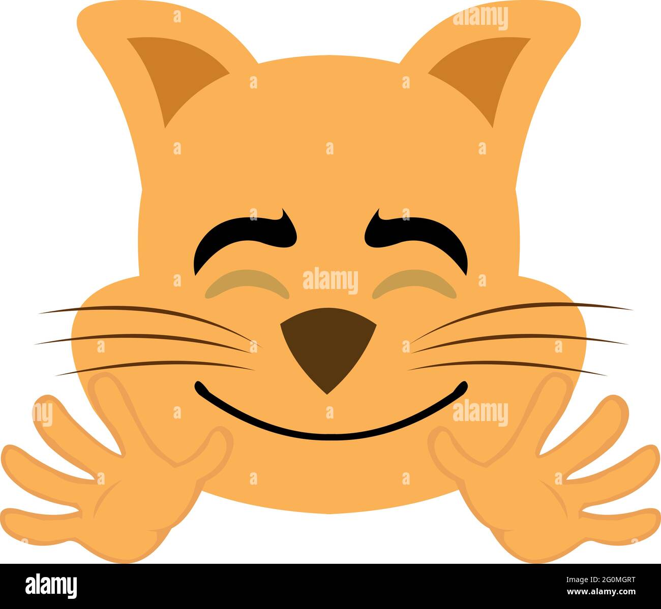 Vector Emoticon Illustration eines Cartoon Katze Gesicht Gruß mit seinen Händen Stock Vektor