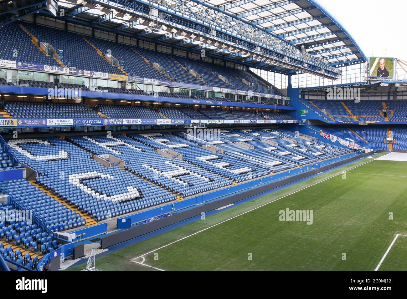 London, Vereinigtes Königreich - 1. Februar 2018: Stamford Bridge Stadium in Chelsea, London. Die Stamford Bridge ist die Heimat des Chelsea Football Club Stockfoto
