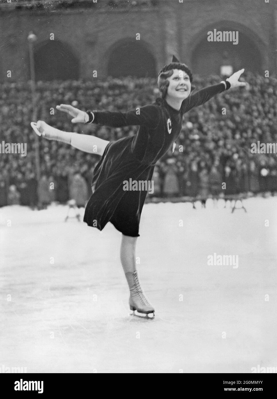 Sonja Henie. Norwegischer Eiskunstlauf-Champion, geboren am 8. april tot am 12 1969. oktober. Im Bild während der Teilnahme an der Eislaufweltmeisterschaft am 13 1933. februar im Stockholms-Stadion. Stockfoto