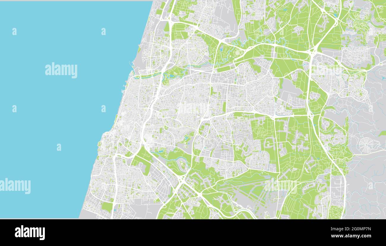 Städtischer Vektor-Stadtplan von Tel Aviv, Israel, Mittlerer Osten ...