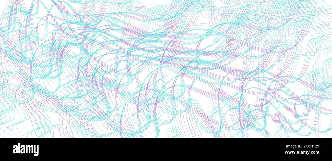 Blaugrün, violett gewellt, subtile Linien. Gewellte, verworrene Kurven. Abstrakter Vektorhintergrund. Strukturiertes Muster. Banner-Vorlage. Design der Landing Page Stock Vektor