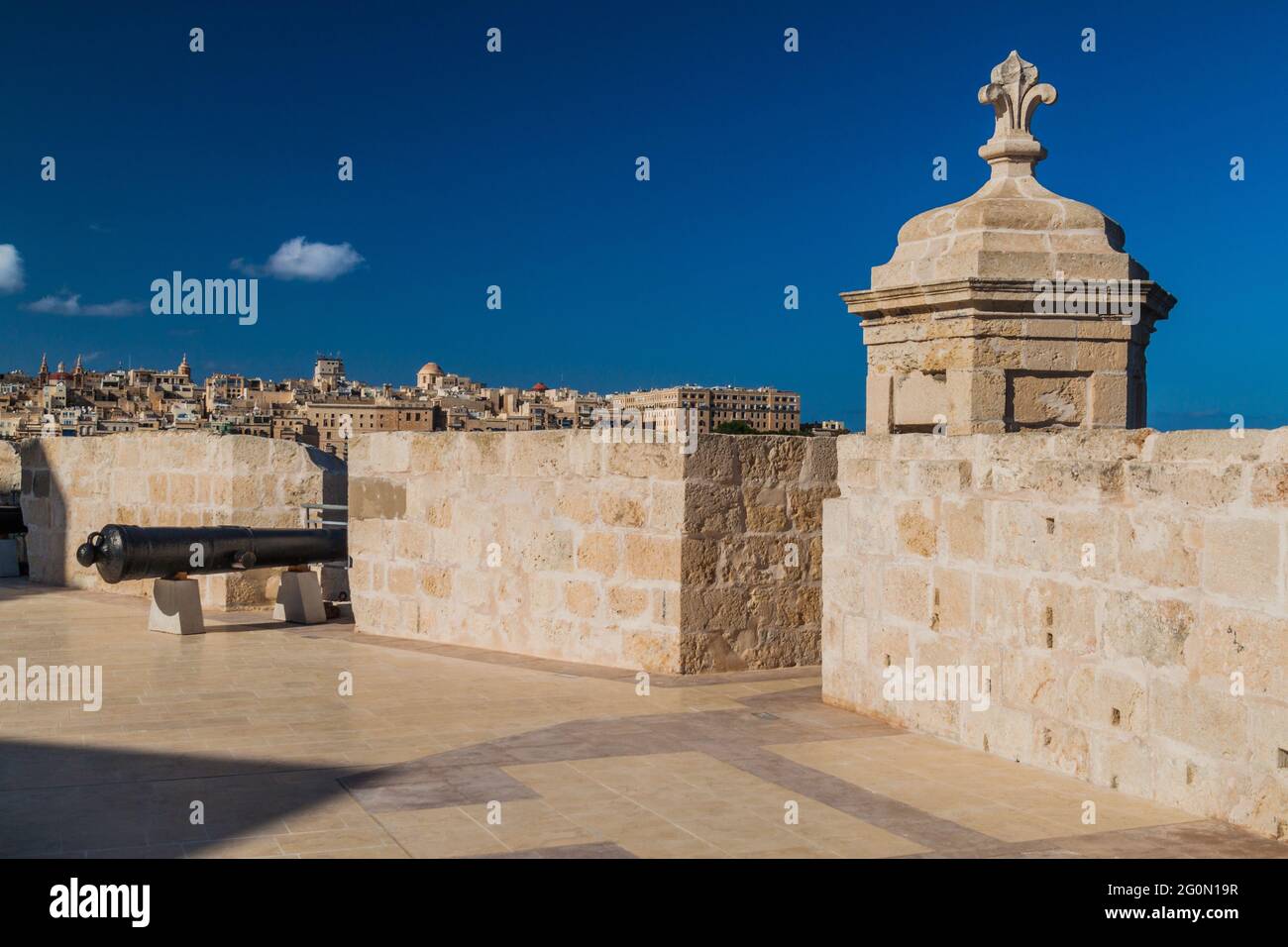 Wallanlage des Fort St. Angelo in der Stadt Birgu, Malta Stockfoto