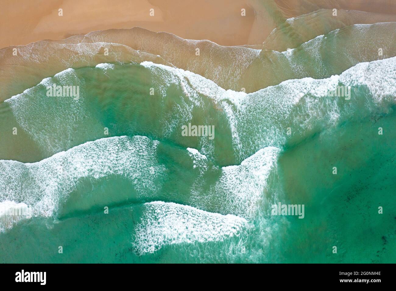 Luftaufnahme des Strandes an der Machir Bay an der Westküste von Islay, Inner Hebrides, Argyll & Bute, Schottland, Großbritannien Stockfoto