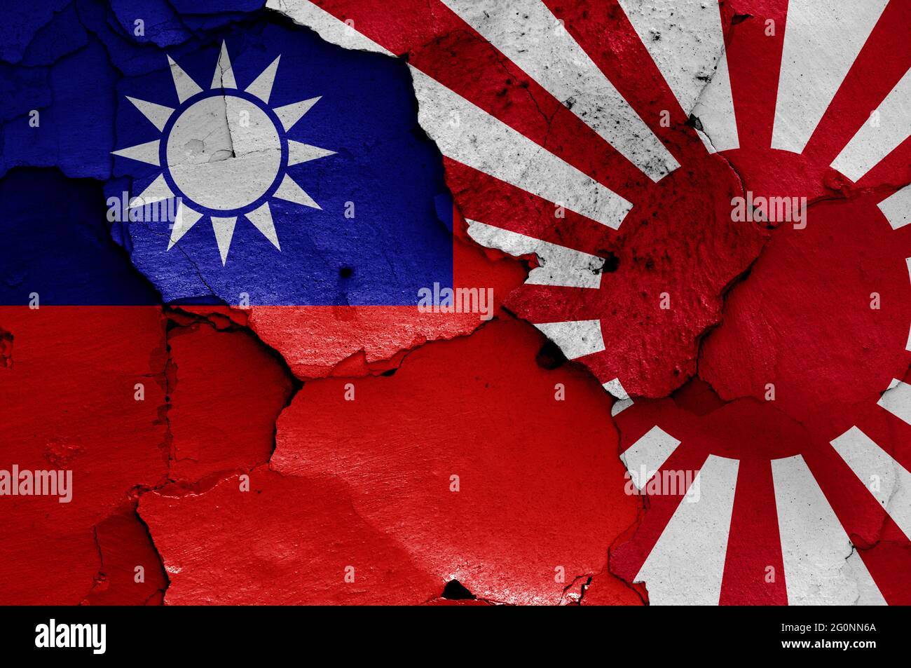 Historische Flaggen der Republik China und japanische Kriegsflagge im 2. Weltkrieg Stockfoto