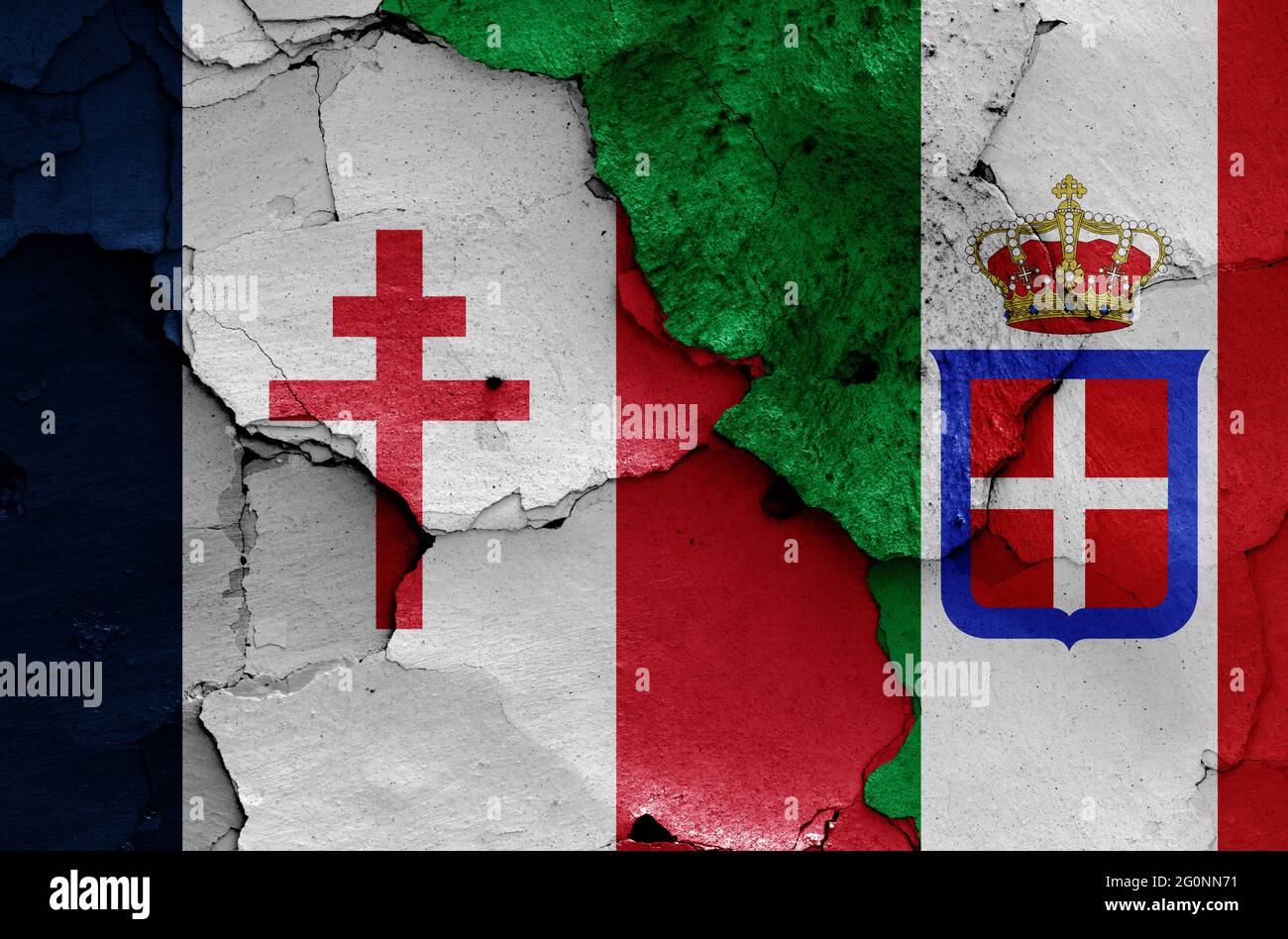 Historische Flaggen des Freien Frankreichs und des Königreichs Italien im 2. Weltkrieg Stockfoto