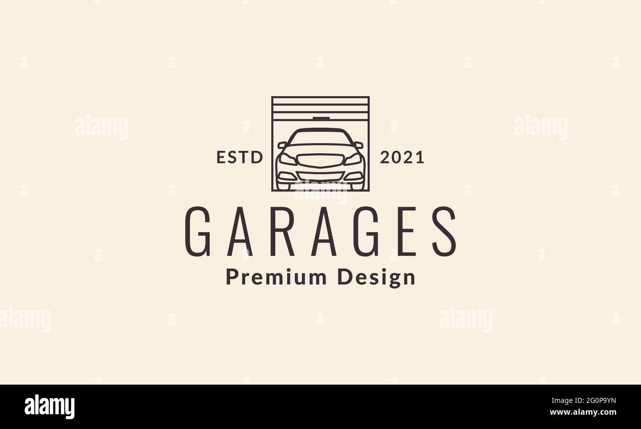 Auto mit Garage Linien Vintage-Logo Symbol Vektor Symbol Illustration Grafik-Design Stock Vektor
