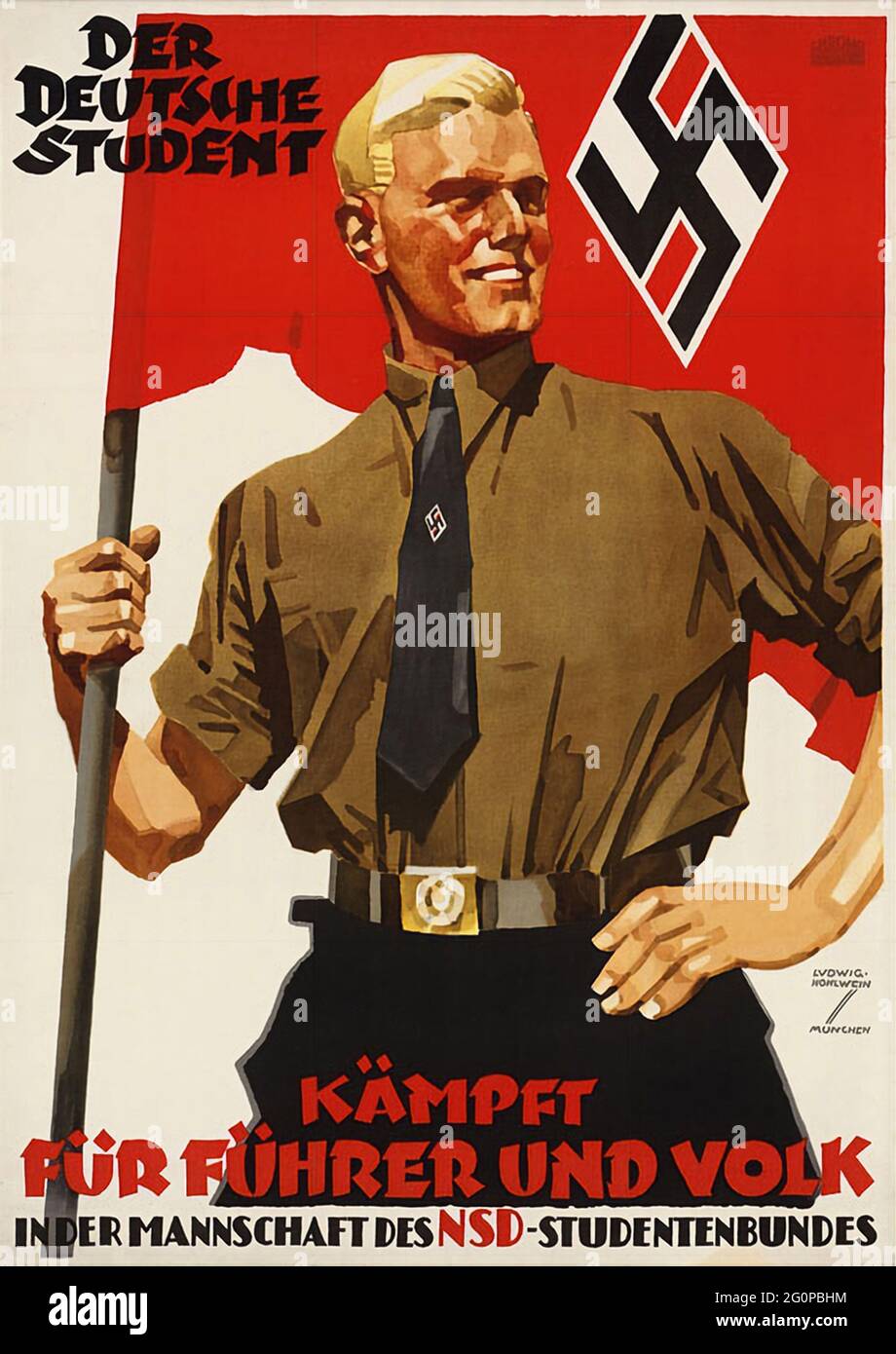 Ein altes Nazi-Propagandaplakat, auf dem die deutsche Studentin für den Führer und das Volk kämpft Stockfoto