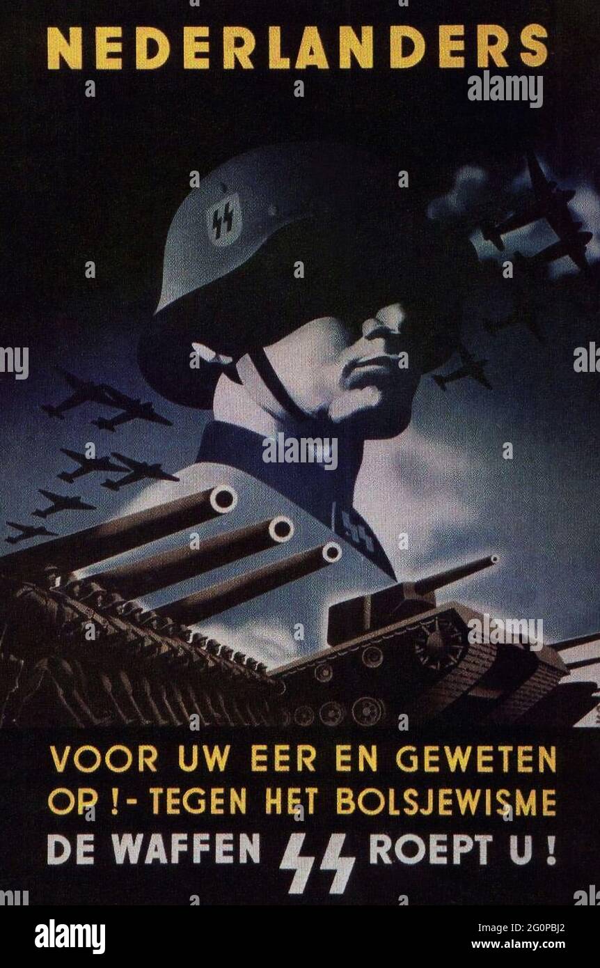 Ein altes Nazi-Rekrutierungsplakat für die niederländische Division der Waffen-SS, die Stockfoto