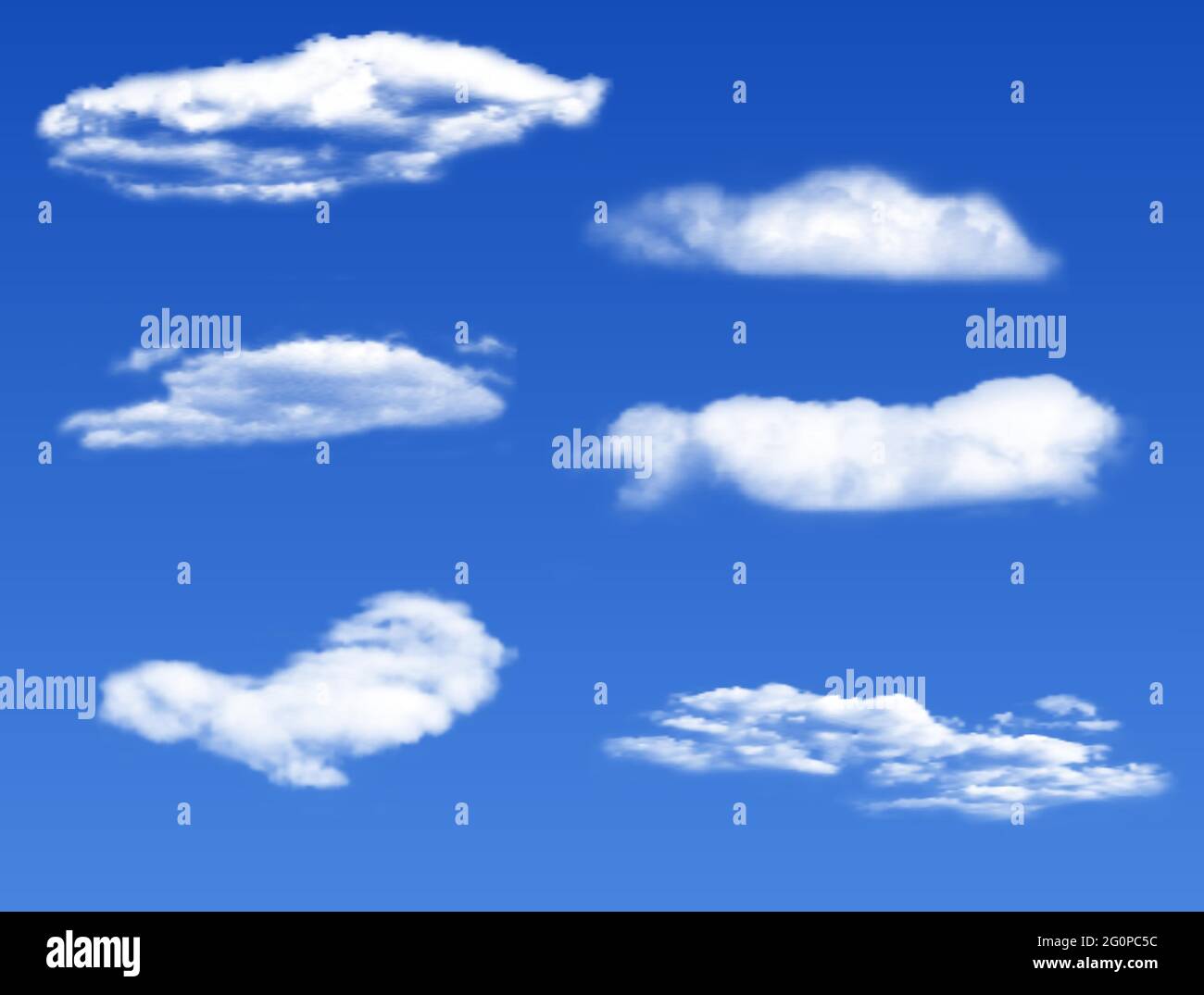 Realistische weiße 3D-Wolken auf blauem Hintergrund. vektordarstellung Stock Vektor