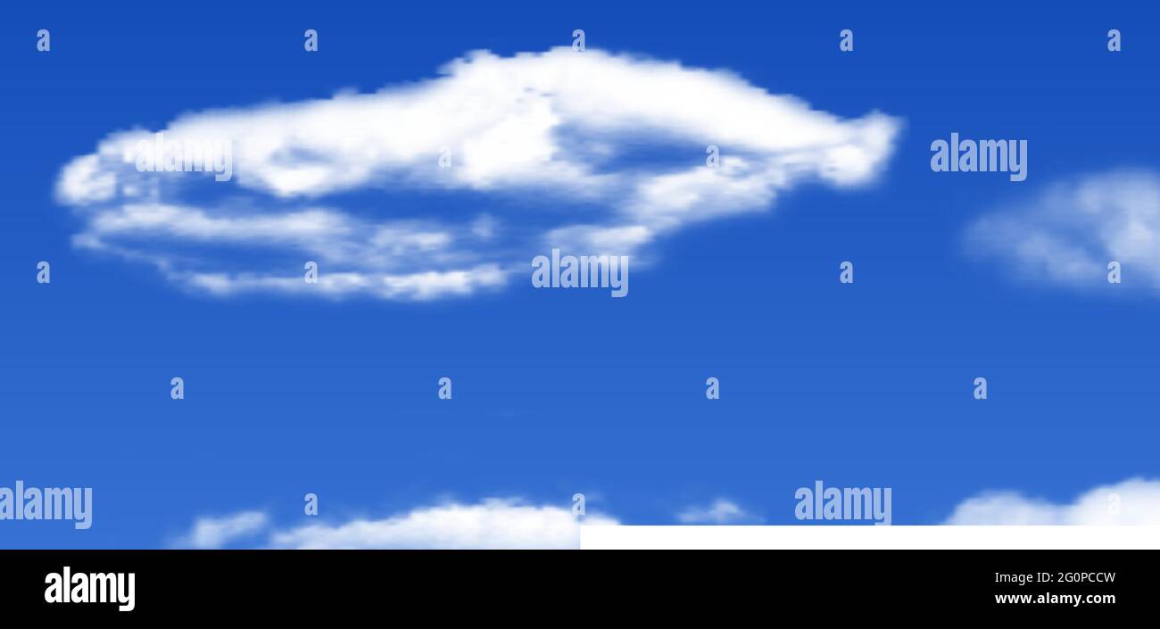 Realistische weiße 3D-Wolken auf blauem Hintergrund. vektordarstellung Stock Vektor