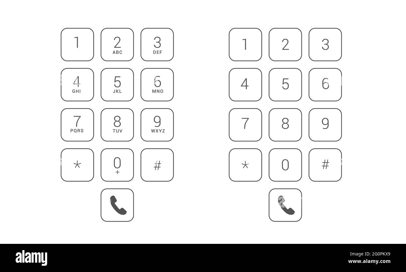 Flaches Design Illustration Satz von Wähltastatur Touchscreen Mobiltelefon mit Buchstaben und Zahlen. Transparente quadratische Tasten - Vektor Stock Vektor