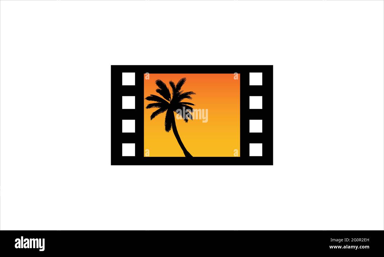 Beach Tree Film Strip Icon Logo Vektor Vorlage Illustration Stock Vektor