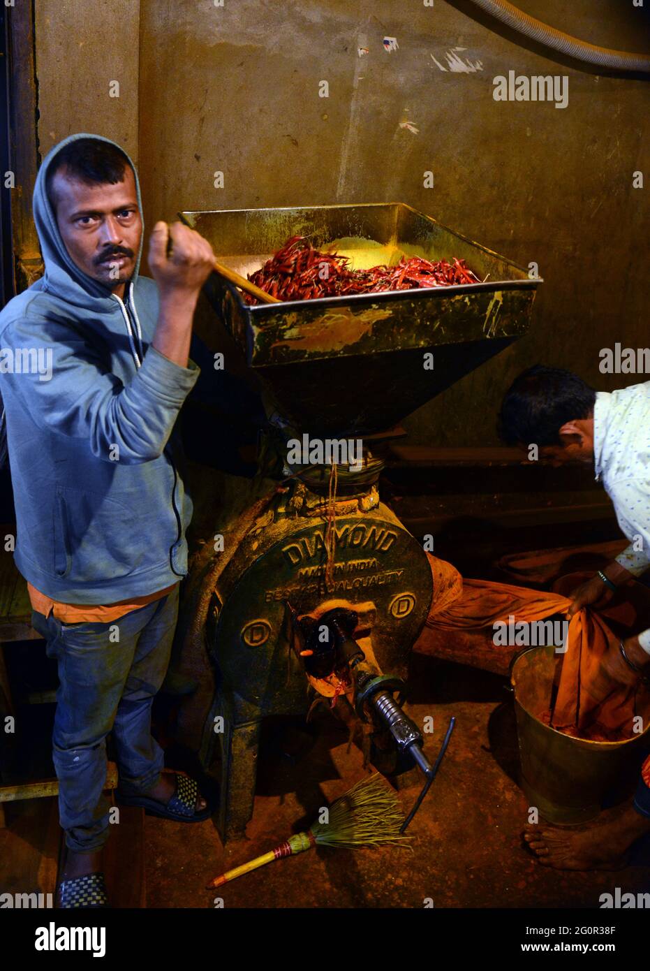Rote Chilischoten auf dem Gewürzmarkt am Karwan Bazar in Dhaka, Bangladesch. Stockfoto