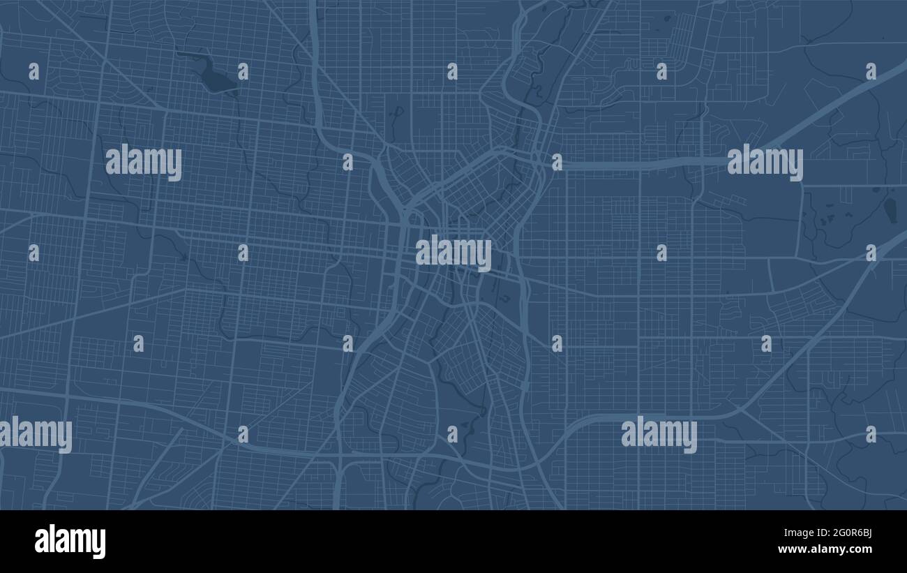 Blue San Antonio Stadtgebiet Vektor Hintergrundkarte, Straßen und Wasser Kartographie Illustration. Breitbild-Proportion, digitale Flat-Design-Streetmap. Stock Vektor