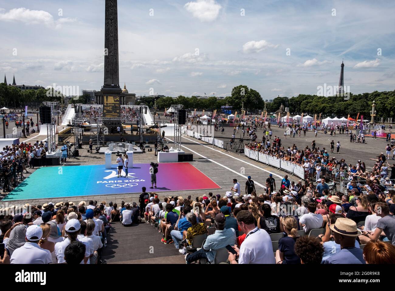 FRANKREICH. PARIS (8. BEZIRK). OLYMPISCHER TAG, CONCORDE PLATZ, 23. JUNI 2019 Stockfoto