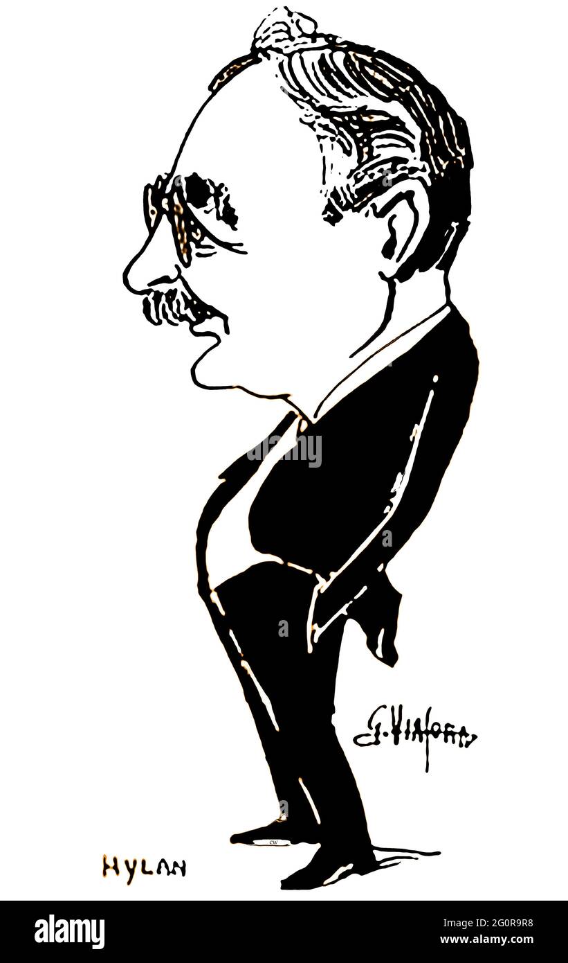 1919 - John Hylan, Bürgermeister von New York, aus einem Buch mit Karikaturen berühmter Persönlichkeiten der Zeit des Künstlers Giovanni Viafora (USA) - John Francis Hylan ( 1868 – 1936) war zwischen 1918 und 1925 der 96. Bürgermeister von New York City. 1925 wurde er in einem humorvollen Stück in der ersten Ausgabe des New Yorkers als Jonef Hylan bezeichnet Stockfoto