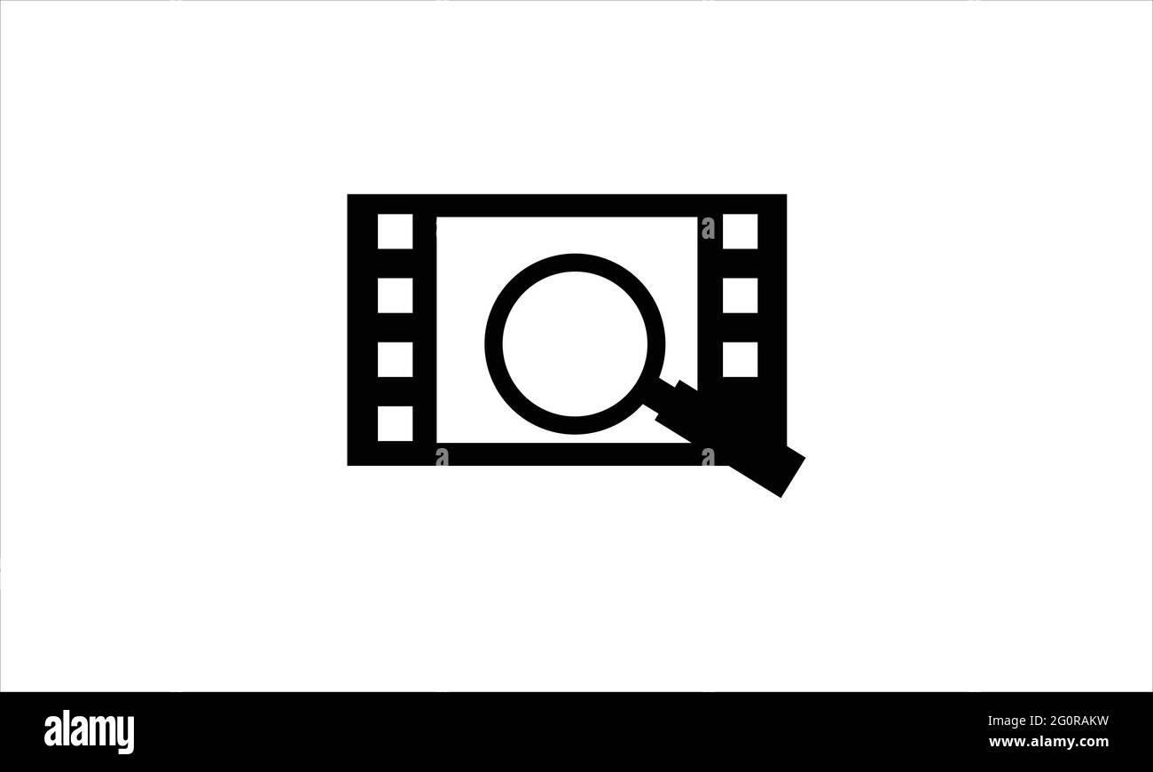 Filmstreifen mit Vergrößerungslogo oder Illustration für Vektorgrafiken für die Videosuche Stock Vektor