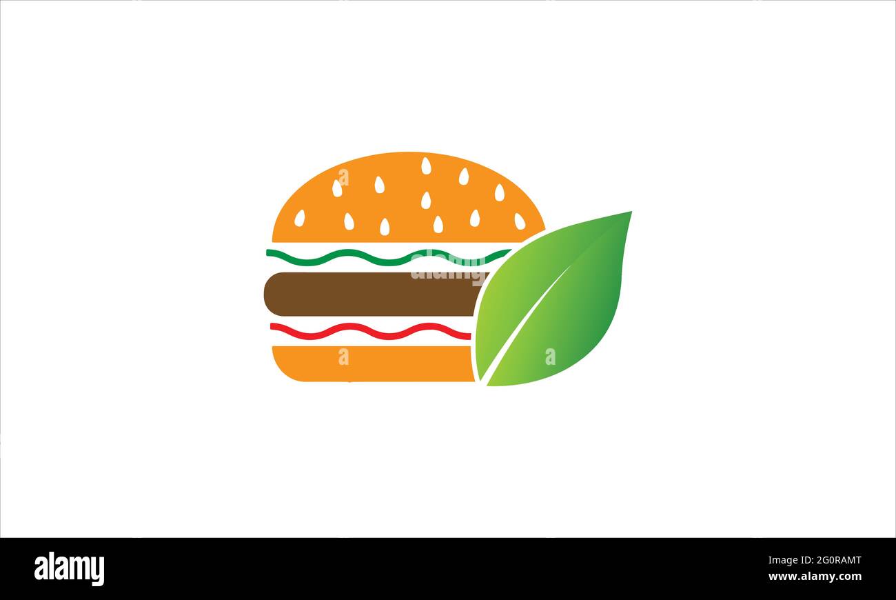 Burger mit Blattsymbol oder Eco Burger-Logo als Designillustration Stock Vektor