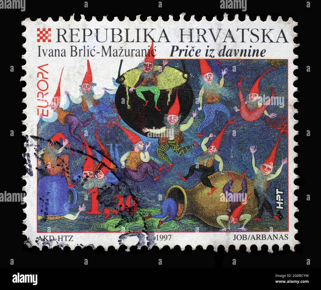 Eine in Kroatien gedruckte Marke zeigt Geschichten aus der Antike von Ivana Brlic-Mazuranic, Serie: Europa (C.E.P.T.) Geschichten und Legenden, um 1997 Stockfoto Eine in Kroatien gedruckte Marke zeigt Geschichten aus der Antike von Ivana Brlic-Mazuranic, Serie: Europa (C.E.P.T.) Geschichten und Legenden, um 1997 Stockfoto