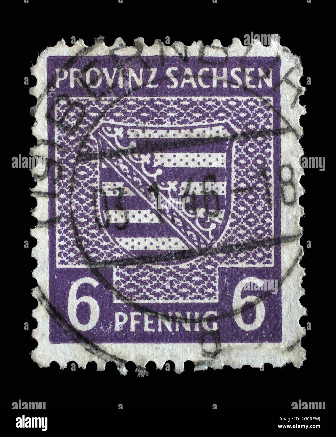 Briefmarke gedruckt in Deutschland, Sowjetische Besetzung Sachsens, die Wappen Sachsens zeigt, um 1945 Stockfoto